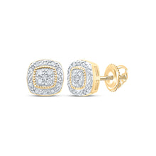  Yellow-tone Sterling Silver Womens Round Diamond Square Earrings 1/10 Cttw