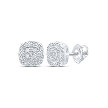  Sterling Silver Womens Round Diamond Square Earrings 1/10 Cttw