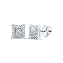  Sterling Silver Womens Round Diamond Square Earrings 1/8 Cttw