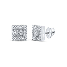  Sterling Silver Womens Round Diamond Square Earrings 1/8 Cttw