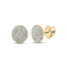  Yellow-tone Sterling Silver Womens Round Diamond Oval Earrings 1/3 Cttw