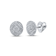  Sterling Silver Womens Round Diamond Oval Earrings 1/3 Cttw