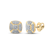  Yellow-tone Sterling Silver Womens Round Diamond Square Earrings 1/3 Cttw