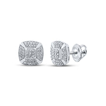  Sterling Silver Womens Round Diamond Square Earrings 1/3 Cttw