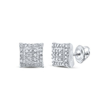  Sterling Silver Womens Round Diamond Square Earrings 1/4 Cttw