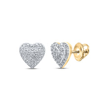  Yellow-tone Sterling Silver Womens Round Diamond Heart Earrings 1/4 Cttw