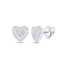  Sterling Silver Womens Round Diamond Heart Earrings 1/4 Cttw