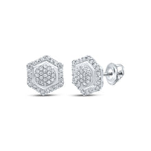  Sterling Silver Womens Round Diamond Hexagon Cluster Earrings 1/3 Cttw