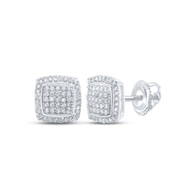  Sterling Silver Womens Round Diamond Square Earrings 1/3 Cttw