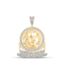  10k Yellow Gold Mens Round Diamond Ben Franklin 100 Charm Pendant 1-1/5 Cttw