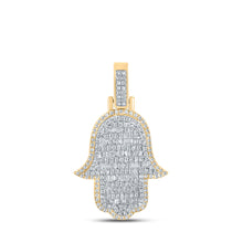  10k Yellow Gold Mens Baguette Diamond Hamsa Charm Pendant 7/8 Cttw