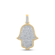  10k Yellow Gold Mens Baguette Diamond Hamsa Charm Pendant 1-5/8 Cttw