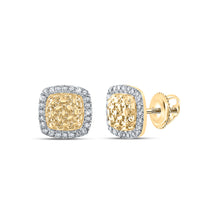  10k Yellow Gold Womens Round Diamond Nugget Square Earrings 1/8 Cttw