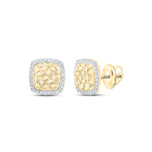  10k Yellow Gold Womens Round Diamond Nugget Square Earrings 1/6 Cttw