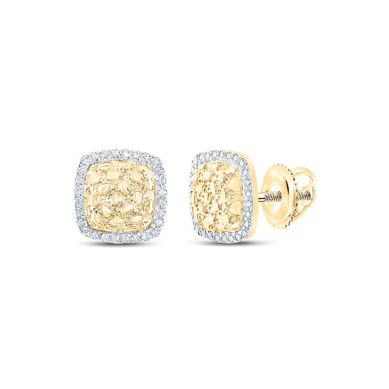 10k Yellow Gold Womens Round Diamond Nugget Square Earrings 1/6 Cttw
