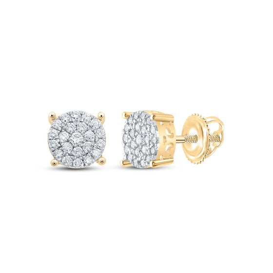 10k Yellow Gold Womens Round Diamond Cluster Earrings 3/4 Cttw