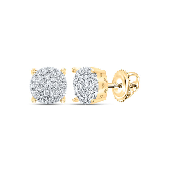 10k Yellow Gold Womens Round Diamond Cluster Earrings 1/4 Cttw