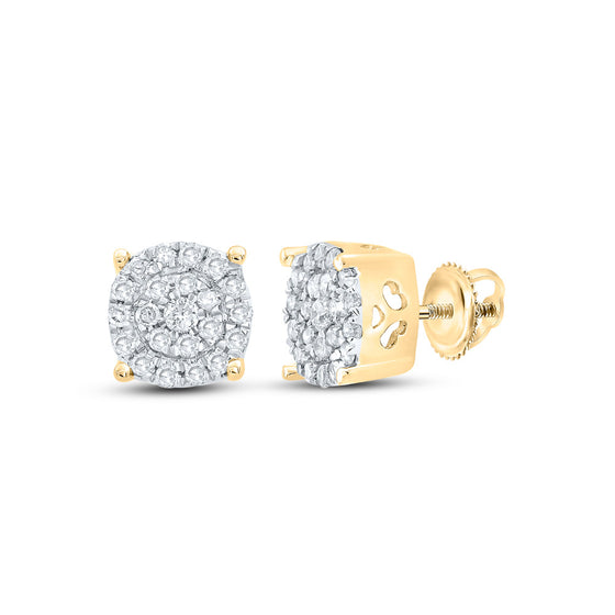 10k Yellow Gold Womens Round Diamond Cluster Earrings 1/8 Cttw