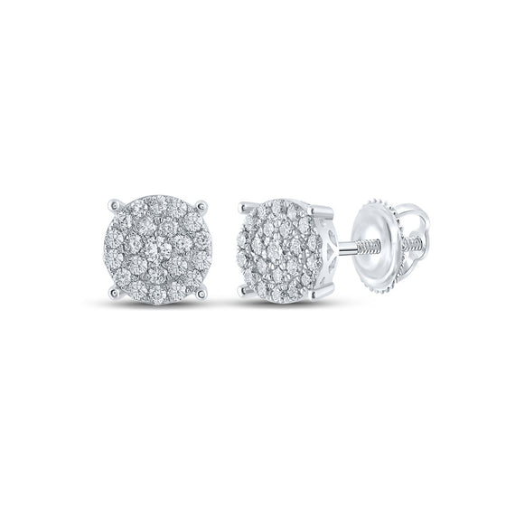 10k White Gold Womens Round Diamond Cluster Earrings 1/2 Cttw