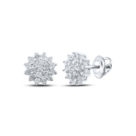 10k White Gold Womens Round Diamond Cluster Earrings 1/4 Cttw