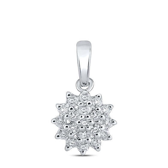 10k White Gold Womens Round Diamond Cluster Pendant 1/5 Cttw