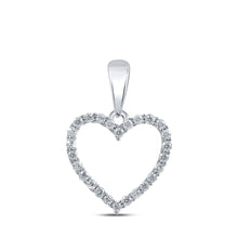  10k White Gold Womens Round Diamond Heart Pendant 1/10 Cttw