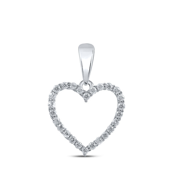 10k White Gold Womens Round Diamond Heart Pendant 1/10 Cttw