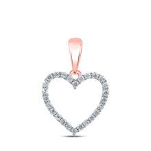  10k Rose Gold Womens Round Diamond Heart Pendant 1/10 Cttw