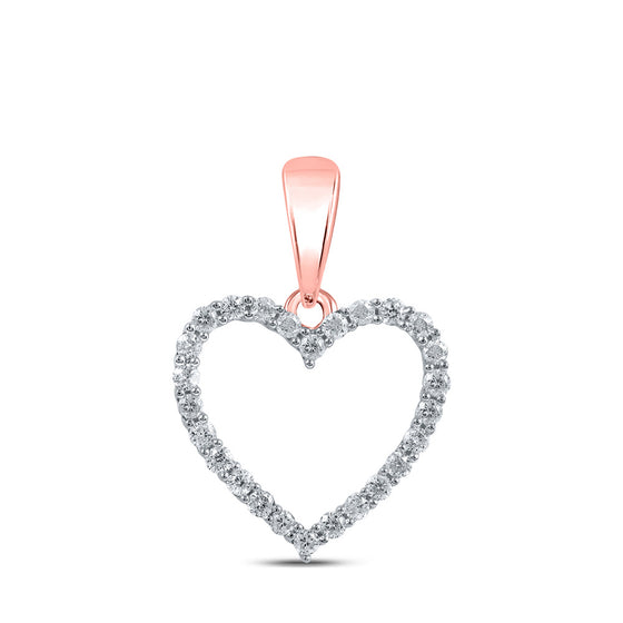 10k Rose Gold Womens Round Diamond Heart Pendant 1/10 Cttw