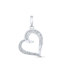  10k White Gold Womens Baguette Diamond Heart Pendant 1/6 Cttw
