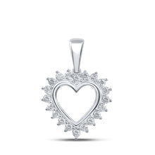  10k White Gold Womens Round Diamond Heart Pendant 1/5 Cttw