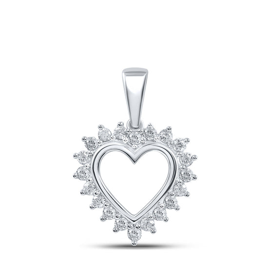 10k White Gold Womens Round Diamond Heart Pendant 1/5 Cttw
