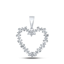  10k White Gold Womens Baguette Diamond Heart Pendant 1/3 Cttw