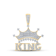  10k Yellow Gold Mens Round Diamond King Crown Phrase Charm Pendant 7/8 Cttw