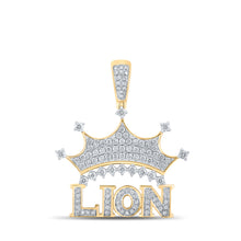  10k Yellow Gold Mens Round Diamond Lion Crown Phrase Charm Pendant 7/8 Cttw