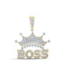  10k Yellow Gold Mens Round Diamond Boss Crown Phrase Charm Pendant 1 Cttw