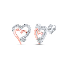  10k Two-tone Gold Womens Round Diamond Heart Earrings 1/6 Cttw