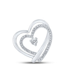  Sterling Silver Womens Round Diamond Heart Pendant 1/12 Cttw