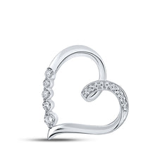  10k White Gold Womens Round Diamond Heart Pendant 1/10 Cttw