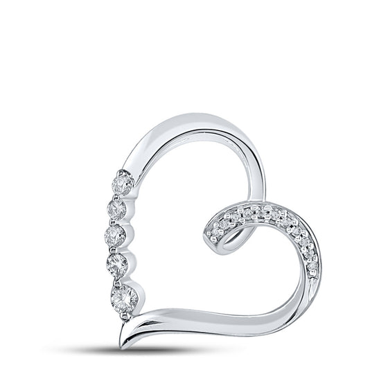 10k White Gold Womens Round Diamond Heart Pendant 1/10 Cttw