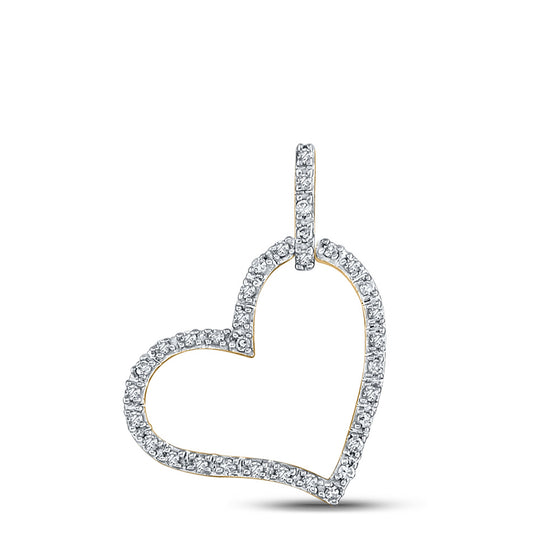 10k Yellow Gold Womens Round Diamond Heart Pendant 1/12 Cttw