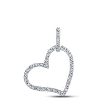  10k White Gold Womens Round Diamond Heart Pendant 1/12 Cttw