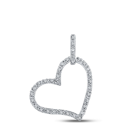 10k White Gold Womens Round Diamond Heart Pendant 1/12 Cttw