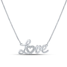  Sterling Silver Womens Round Diamond Love Heart Necklace 1/20 Cttw