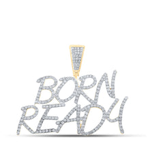  10k Yellow Gold Mens Round Diamond Born Ready Phrase Charm Pendant 1-1/3 Cttw