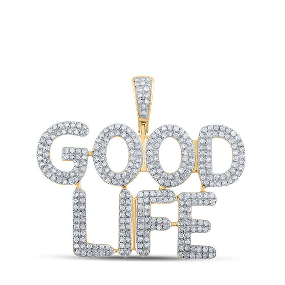 10k Yellow Gold Mens Round Diamond Good Life Phrase Charm Pendant 1 Cttw