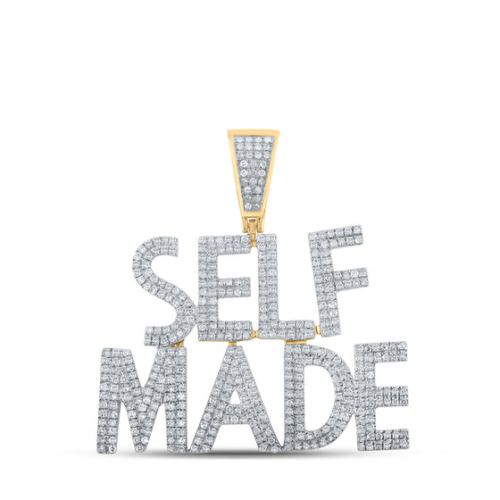10k Yellow Gold Mens Round Diamond Self Made Phrase Charm Pendant 1 Cttw
