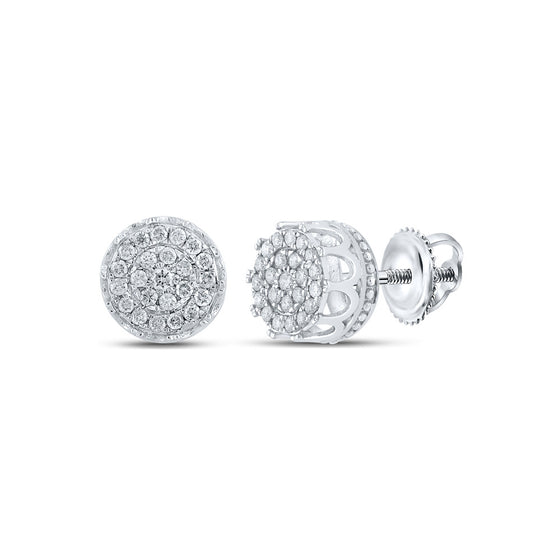 10k White Gold Round Diamond Cluster Earrings 1/4 Cttw