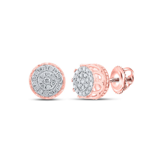 10k Rose Gold Round Diamond Cluster Earrings 1/4 Cttw