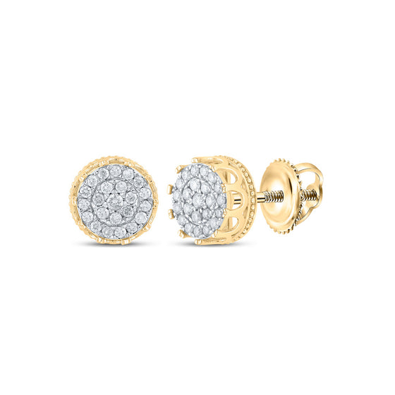 10k Yellow Gold Round Diamond Cluster Earrings 1/2 Cttw